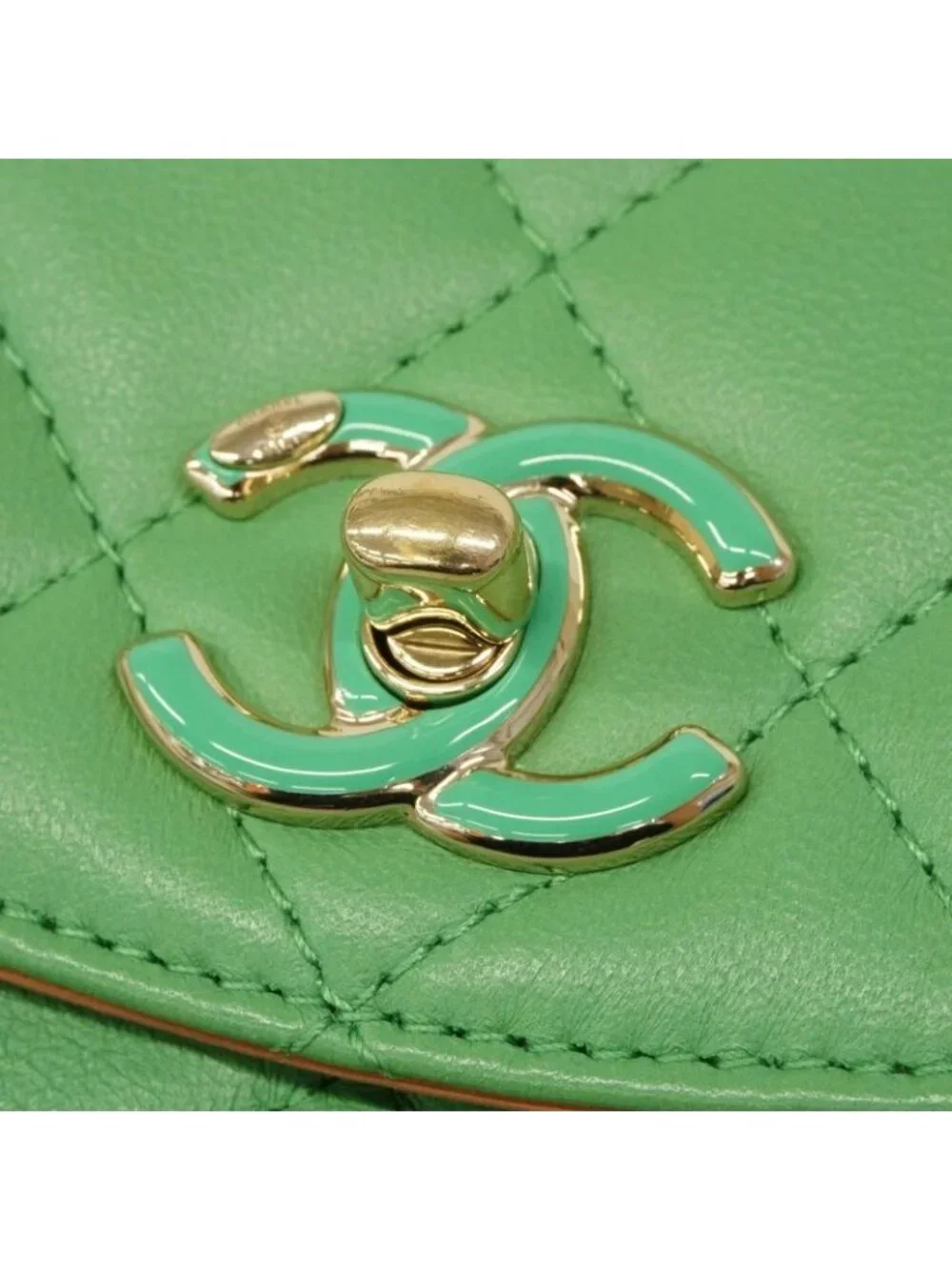 ★SOLD★ Chanel Shoulder Bag Mini Quilted Lambskin Green Champagne Gold - Picture 9 of 10